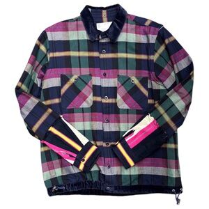 Sacai Check Plaid Flannel Patchwork Button Down Shirt Mns Sz 3